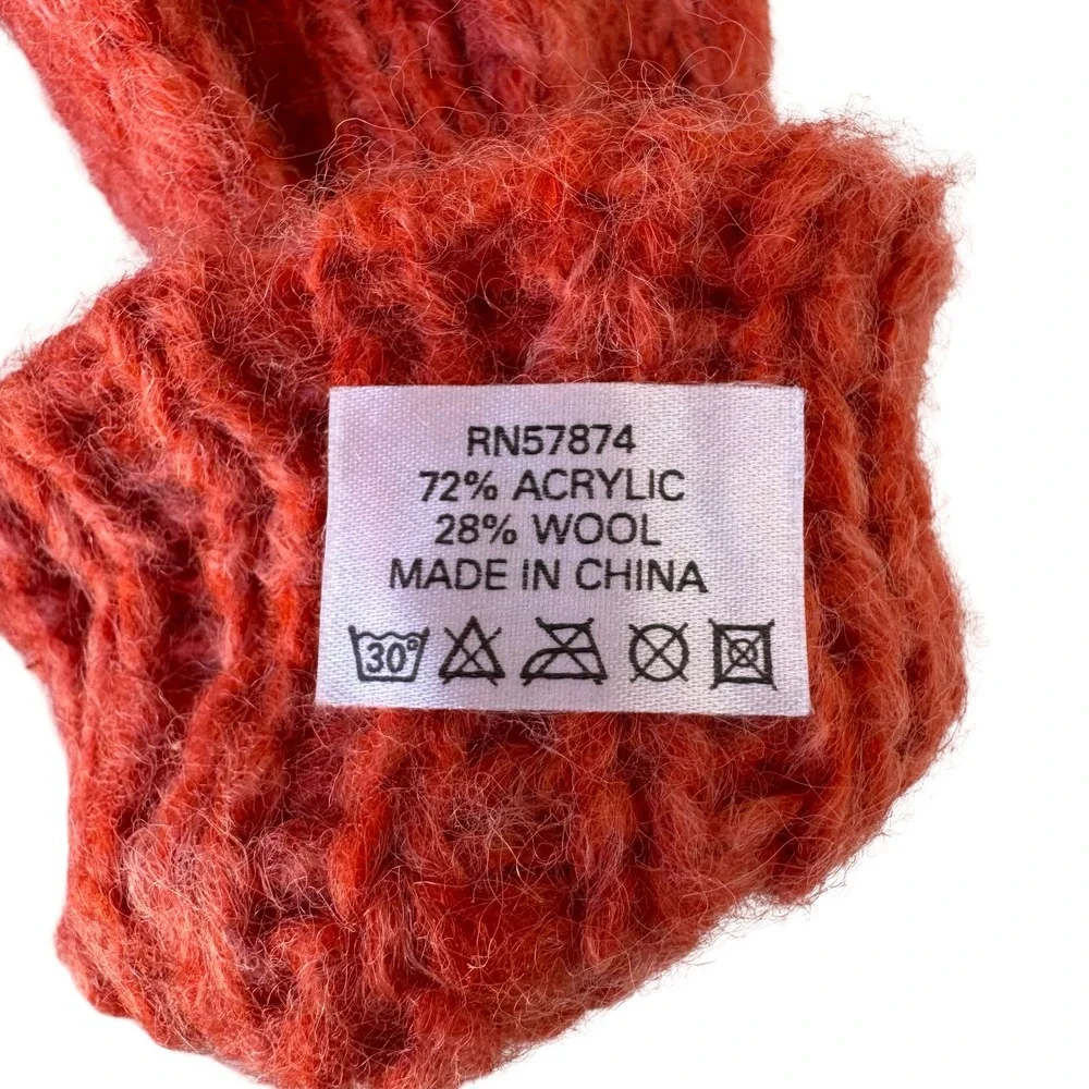 Gorpcore Cozy Orange Chunky Knit Wool Blend Gloves Ribbed Cuff Winter Unisex